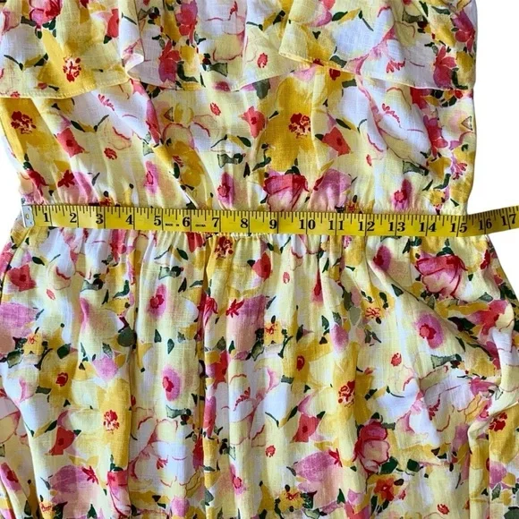 LAUREN CONRAD Midi Dress Ruffles Sleeveless Floral Yellow Pink Green Women L - Picture 8 of 11